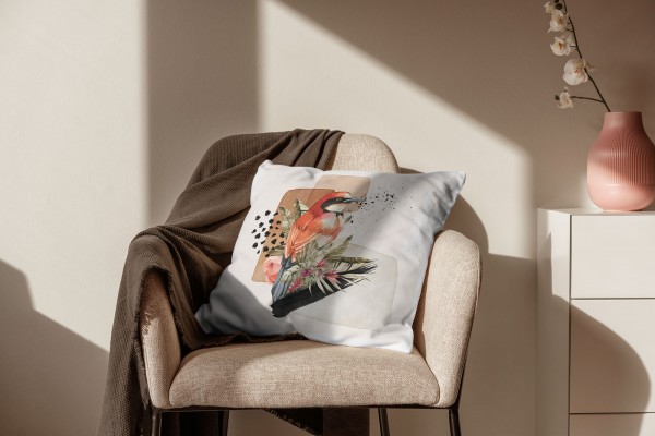 Paul Sinus Art Dekokissen Kissen Eauzone Aquarell Motiv Sperling Blumen Pastelltöne Dekorativ Kunstvoll Schön Riesige Rabatte