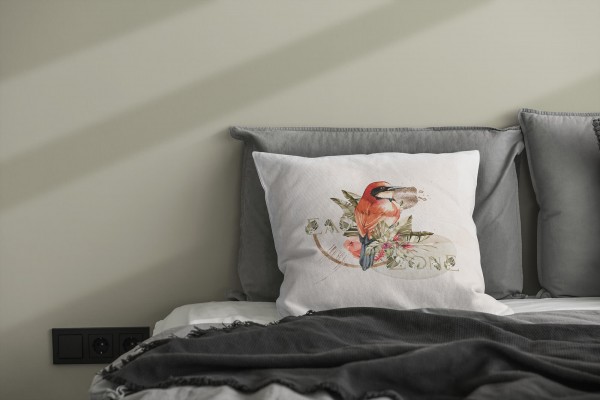 Paul Sinus Art Dekokissen Kissen Eauzone Aquarell Motiv Sperling Blumen Pastelltöne Dekorativ Kunstvoll Schön Riesige Rabatte