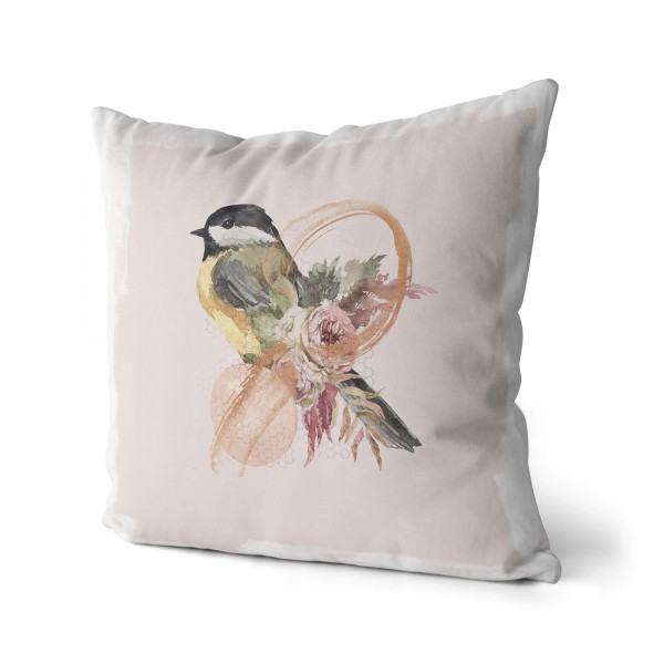 Paul Sinus Art Dekokissen Kissen Eauzone Aquarell Motiv Sperling Vogel Blumen Pastelltöne Dekorativ Kunstvoll Schön Kostenloser Versand international