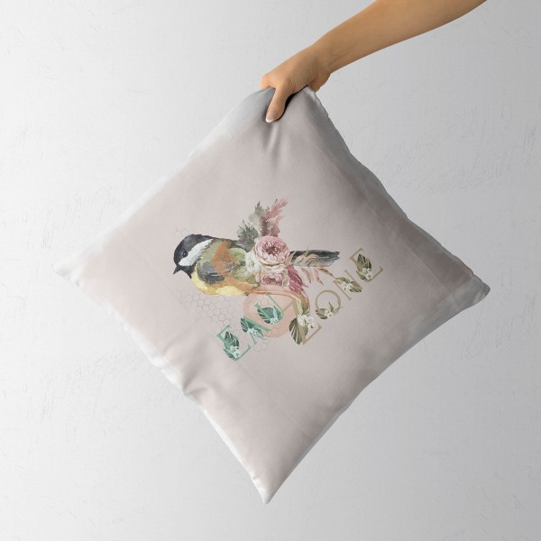 Paul Sinus Art Dekokissen Kissen Eauzone Aquarell Motiv Sperling Vogel Blumen Pastelltöne Dekorativ Kunstvoll Schön Kostenloser Versand international