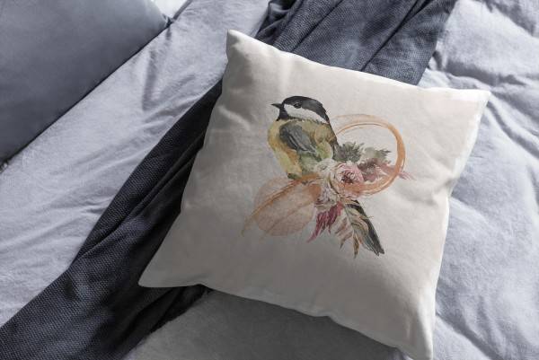 Paul Sinus Art Dekokissen Kissen Eauzone Aquarell Motiv Sperling Vogel Blumen Pastelltöne Dekorativ Kunstvoll Schön Kostenloser Versand international
