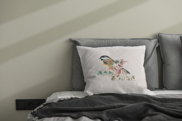 Paul Sinus Art Dekokissen Kissen Eauzone Aquarell Motiv Sperling Vogel Blumen Pastelltöne Dekorativ Kunstvoll Schön Kostenloser Versand international