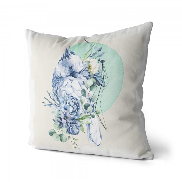 Paul Sinus Art Dekokissen Kissen Eauzone Aquarell Motiv Papagei Blumen Pastelltöne Dekorativ Kunstvoll Schön