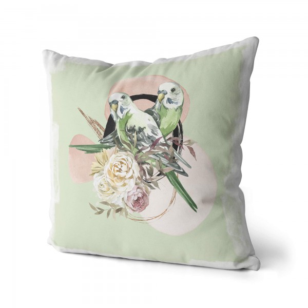 Paul Sinus Art Dekokissen Kissen Eauzone Aquarell Motiv Wellensittich Blumen Pastelltöne Dekorativ Kunstvoll Schön Begrenzt auf 3 Tage