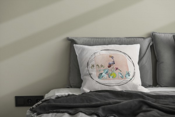 Paul Sinus Art Dekokissen Kissen Eauzone Aquarell Motiv Kranich Pastelltöne Dekorativ Kunstvoll Schön Black Friday Preise