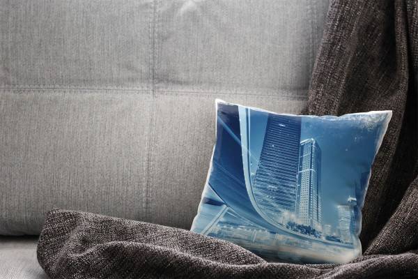 Paul Sinus Art Urban und City, blau, Lichtlinien, Shanghai, Nacht Deko Kissen 40x40cm für Couch Sofa Lounge Zierkis Verkauf