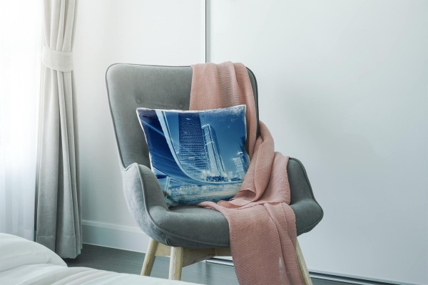 Paul Sinus Art Urban und City, blau, Lichtlinien, Shanghai, Nacht Deko Kissen 40x40cm für Couch Sofa Lounge Zierkis Verkauf