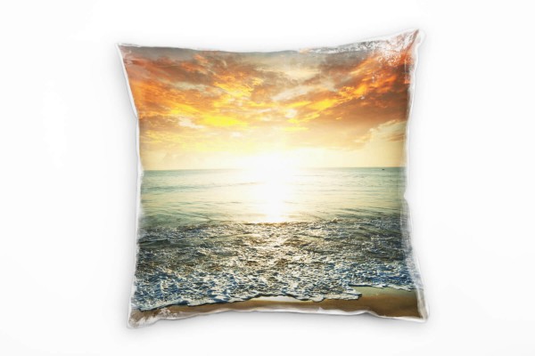 Paul Sinus Art Strand und Meer, orange, blau, Sonnenuntergang Deko Kissen 40x40cm für Couch Sofa Lounge Zierkissen Angebote