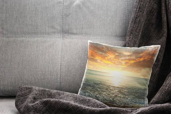 Paul Sinus Art Strand und Meer, orange, blau, Sonnenuntergang Deko Kissen 40x40cm für Couch Sofa Lounge Zierkissen Angebote