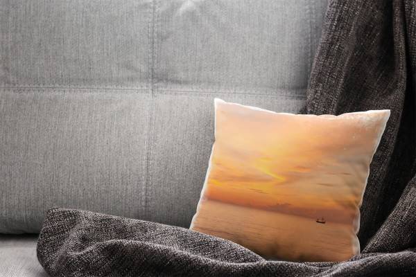 Paul Sinus Art Meer, orange, Sonnenuntergang, Silhouette Boot Deko Kissen 40x40cm für Couch Sofa Lounge Zierkissen Hotsell