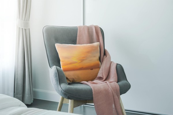 Paul Sinus Art Meer, orange, Sonnenuntergang, Silhouette Boot Deko Kissen 40x40cm für Couch Sofa Lounge Zierkissen Hotsell