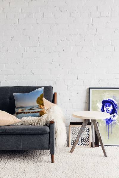 Paul Sinus Art Meer, braun, blau, Boote, Küste, Griechenland Deko Kissen 40x40cm für Couch Sofa Lounge Zierkissen im Angebot