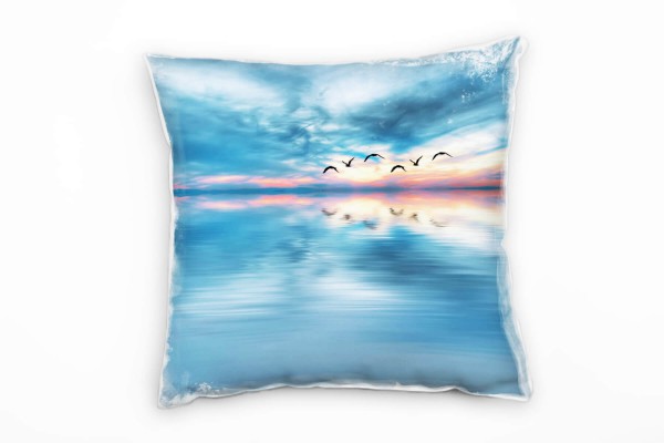 Paul Sinus Art Meer, blau, grau, Vögel, glatte Wasseroberfläche Deko Kissen 40x40cm für Couch Sofa Lounge Zierkisse Fabrikverkauf