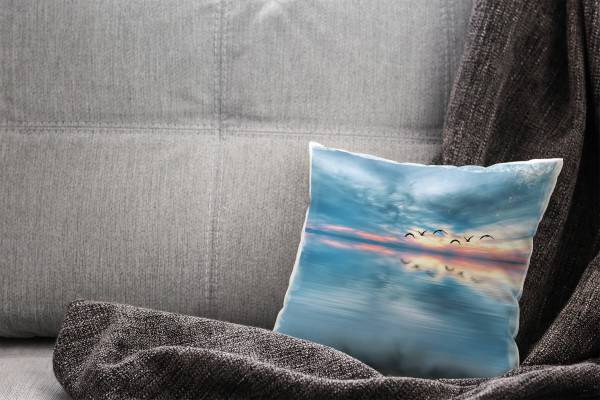 Paul Sinus Art Meer, blau, grau, Vögel, glatte Wasseroberfläche Deko Kissen 40x40cm für Couch Sofa Lounge Zierkisse Fabrikverkauf
