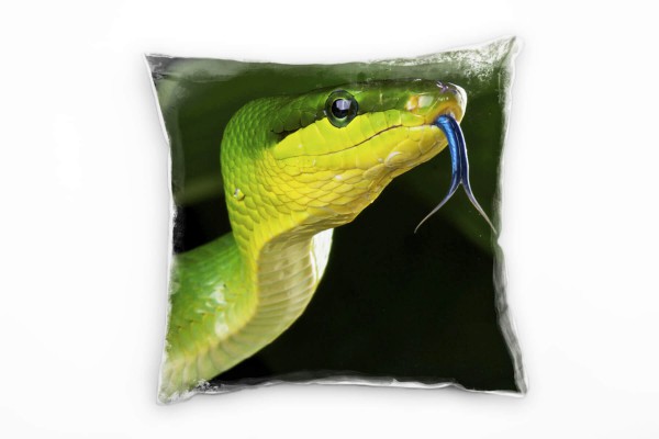 Paul Sinus Art Tiere, grün schwarz, grüne Schlange, Nah Deko Kissen 40x40cm für Couch Sofa Lounge Zierkissen