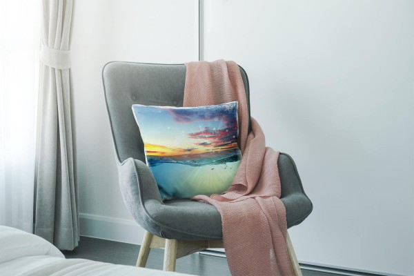 Paul Sinus Art Meer, blau, gelb, Unterwasser, Sonnenuntergang Deko Kissen 40x40cm für Couch Sofa Lounge Zierkissen Blitzverkäufe