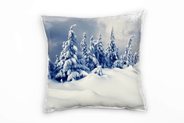 Paul Sinus Art Winter, weiß, grau, schneebedeckte Nadelbäume Deko Kissen 40x40cm für Couch Sofa Lounge Zierkissen