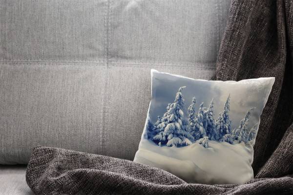 Paul Sinus Art Winter, weiß, grau, schneebedeckte Nadelbäume Deko Kissen 40x40cm für Couch Sofa Lounge Zierkissen Fabrik Onlineshop