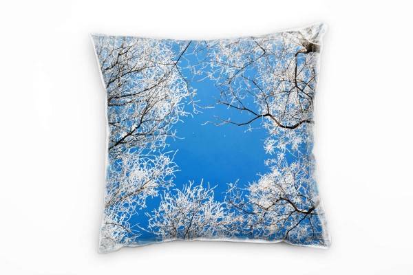 Paul Sinus Art Winter, weiß,blau, eisbedeckte Äste von unten Deko Kissen 40x40cm für Couch Sofa Lounge Zierkissen