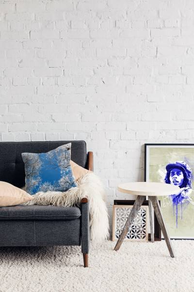 Paul Sinus Art Winter, weiß,blau, eisbedeckte Äste von unten Deko Kissen 40x40cm für Couch Sofa Lounge Zierkissen Fabrikpreis
