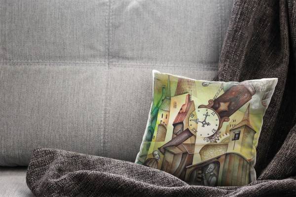 Paul Sinus Art Abstrakt, Vintage, braun, grün, Astronom, gemalt Deko Kissen 40x40cm für Couch Sofa Lounge Zierkisse Günstig kaufen