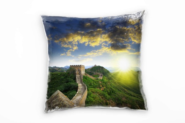 Paul Sinus Art Urban, grün, braun, blau, gelb, chinesische Mauer Deko Kissen 40x40cm für Couch Sofa Lounge Zierkiss