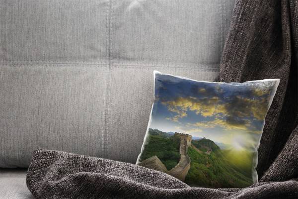 Paul Sinus Art Urban, grün, braun, blau, gelb, chinesische Mauer Deko Kissen 40x40cm für Couch Sofa Lounge Zierkiss Versandkostenfrei