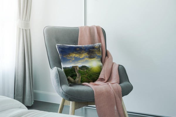 Paul Sinus Art Urban, grün, braun, blau, gelb, chinesische Mauer Deko Kissen 40x40cm für Couch Sofa Lounge Zierkiss Versandkostenfrei