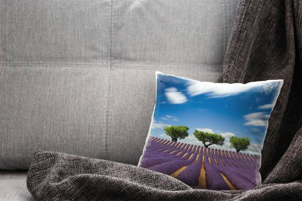 Paul Sinus Art Blumen, Landschaft, lila, blau, grün, Lavendelfeld Deko Kissen 40x40cm für Couch Sofa Lounge Zierkis Großer Ausverkauf