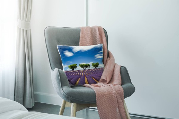 Paul Sinus Art Blumen, Landschaft, lila, blau, grün, Lavendelfeld Deko Kissen 40x40cm für Couch Sofa Lounge Zierkis Großer Ausverkauf