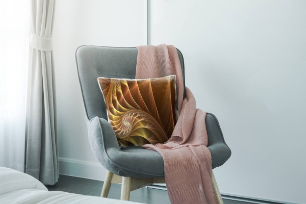 Paul Sinus Art Abstrakt, gelb, gold, braun, Spirale, geschwungene Linien Deko Kissen 40x40cm für Couch Sofa Lounge Flash Sale