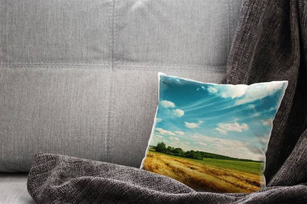 Paul Sinus Art Landschaft, Sommer, blau, braun, grün, Weizenfeld Deko Kissen 40x40cm für Couch Sofa Lounge Zierkiss Begrenztes Angebot