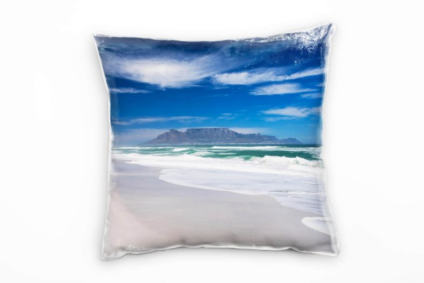 Paul Sinus Art Strand und Meer, beige, türkis, Wellen, Kapstadt Deko Kissen 40x40cm für Couch Sofa Lounge Zierkisse