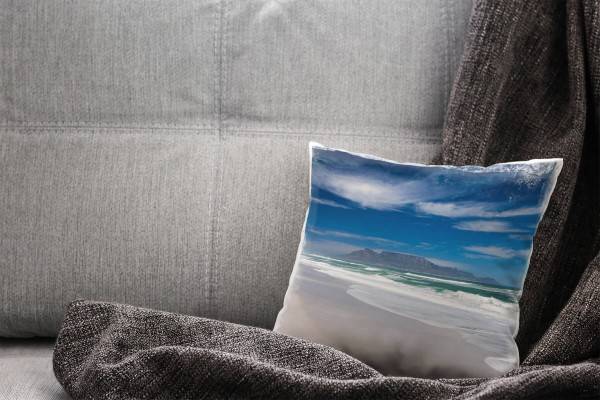 Paul Sinus Art Strand und Meer, beige, türkis, Wellen, Kapstadt Deko Kissen 40x40cm für Couch Sofa Lounge Zierkisse Preisnachlass