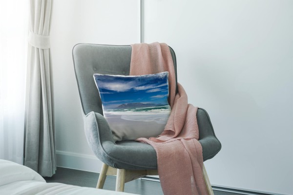 Paul Sinus Art Strand und Meer, beige, türkis, Wellen, Kapstadt Deko Kissen 40x40cm für Couch Sofa Lounge Zierkisse Preisnachlass