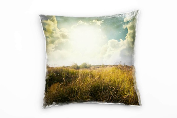 Paul Sinus Art Natur, grün, blau, Wiese, Wolken, Sonnenschein Deko Kissen 40x40cm für Couch Sofa Lounge Zierkissen