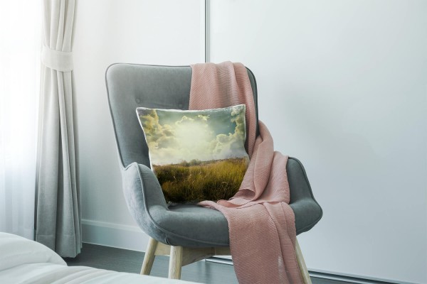 Paul Sinus Art Natur, grün, blau, Wiese, Wolken, Sonnenschein Deko Kissen 40x40cm für Couch Sofa Lounge Zierkissen Saisonschlussverkauf