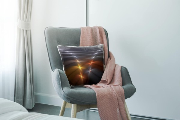 Paul Sinus Art Abstrakt, grau, orange, Fischgrätenmuster, Pailletten Deko Kissen 40x40cm für Couch Sofa Lounge Zier Black Friday