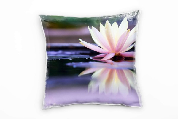 Paul Sinus Art Blumen, rosa, weiß, Lotusblume, Spiegelung Deko Kissen 40x40cm für Couch Sofa Lounge Zierkissen