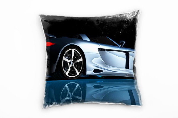 Paul Sinus Art silber, blau, rot, Sportauto, Reflektion, Technologie Deko Kissen 40x40cm für Couch Sofa Lounge Zier