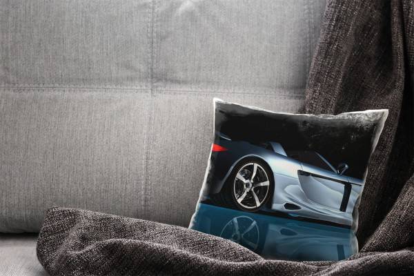 Paul Sinus Art silber, blau, rot, Sportauto, Reflektion, Technologie Deko Kissen 40x40cm für Couch Sofa Lounge Zier Weihnachtsangebot