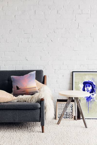 Paul Sinus Art Meer, Tiere, blau, orange, Silhouette eines Pelikans Deko Kissen 40x40cm für Couch Sofa Lounge Zierk Osterangebot