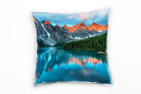 Paul Sinus Art Seen, blau, grün, orange, Berge, Kanada, Sonnenaufgang Deko Kissen 40x40cm für Couch Sofa Lounge Zie