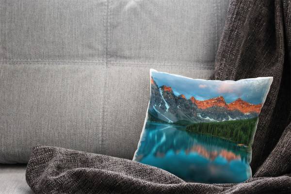 Paul Sinus Art Seen, blau, grün, orange, Berge, Kanada, Sonnenaufgang Deko Kissen 40x40cm für Couch Sofa Lounge Zie Vatertagsangebot
