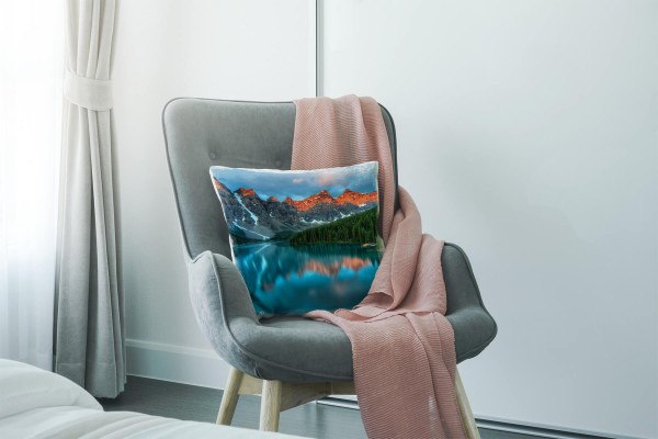 Paul Sinus Art Seen, blau, grün, orange, Berge, Kanada, Sonnenaufgang Deko Kissen 40x40cm für Couch Sofa Lounge Zie Vatertagsangebot