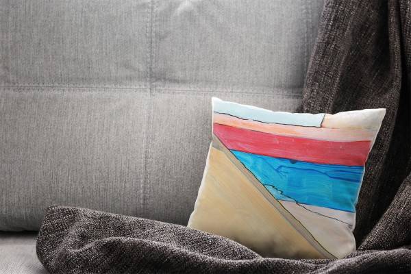 Paul Sinus Art Abstrakt, rot, beige, blau, gemalt Deko Kissen 40x40cm für Couch Sofa Lounge Zierkissen Lagerräumung