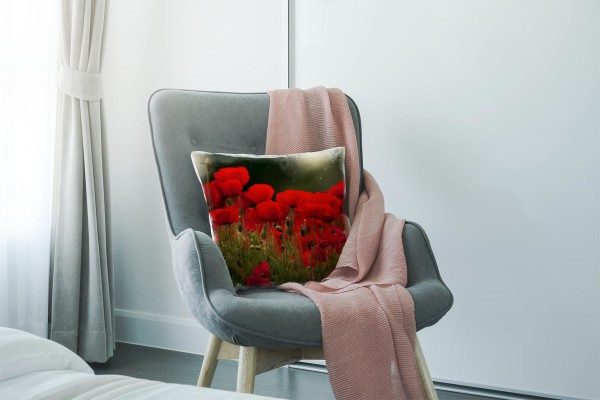 Paul Sinus Art Blumen, rot, grün, Klatschmohn Deko Kissen 40x40cm für Couch Sofa Lounge Zierkissen Heißer Verkauf