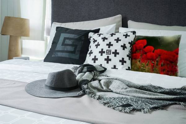 Paul Sinus Art Blumen, rot, grün, Klatschmohn Deko Kissen 40x40cm für Couch Sofa Lounge Zierkissen Heißer Verkauf