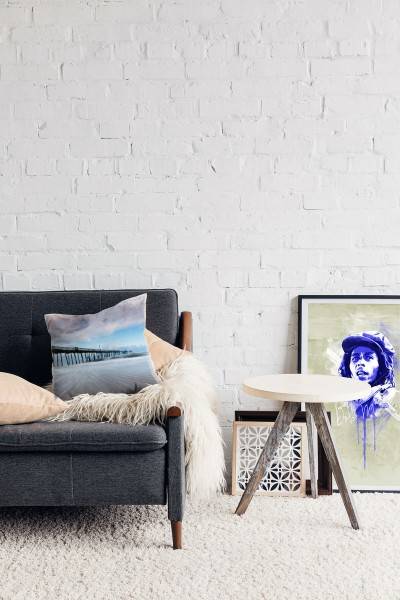 Paul Sinus Art Strand und Meer, blau, braun, Steg, Welle Deko Kissen 40x40cm für Couch Sofa Lounge Zierkissen Neueste Mode