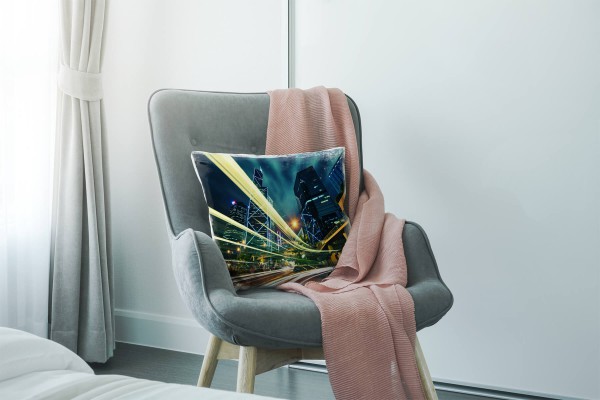 Paul Sinus Art Urban und City, blau, gelb, Lichtlinien, Hochhäuser Deko Kissen 40x40cm für Couch Sofa Lounge Zierki Online Outlet